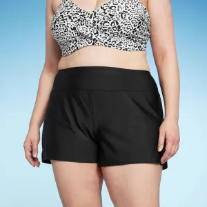 Kona Sol Women's Plus Size Swim Boyshorts Black X
