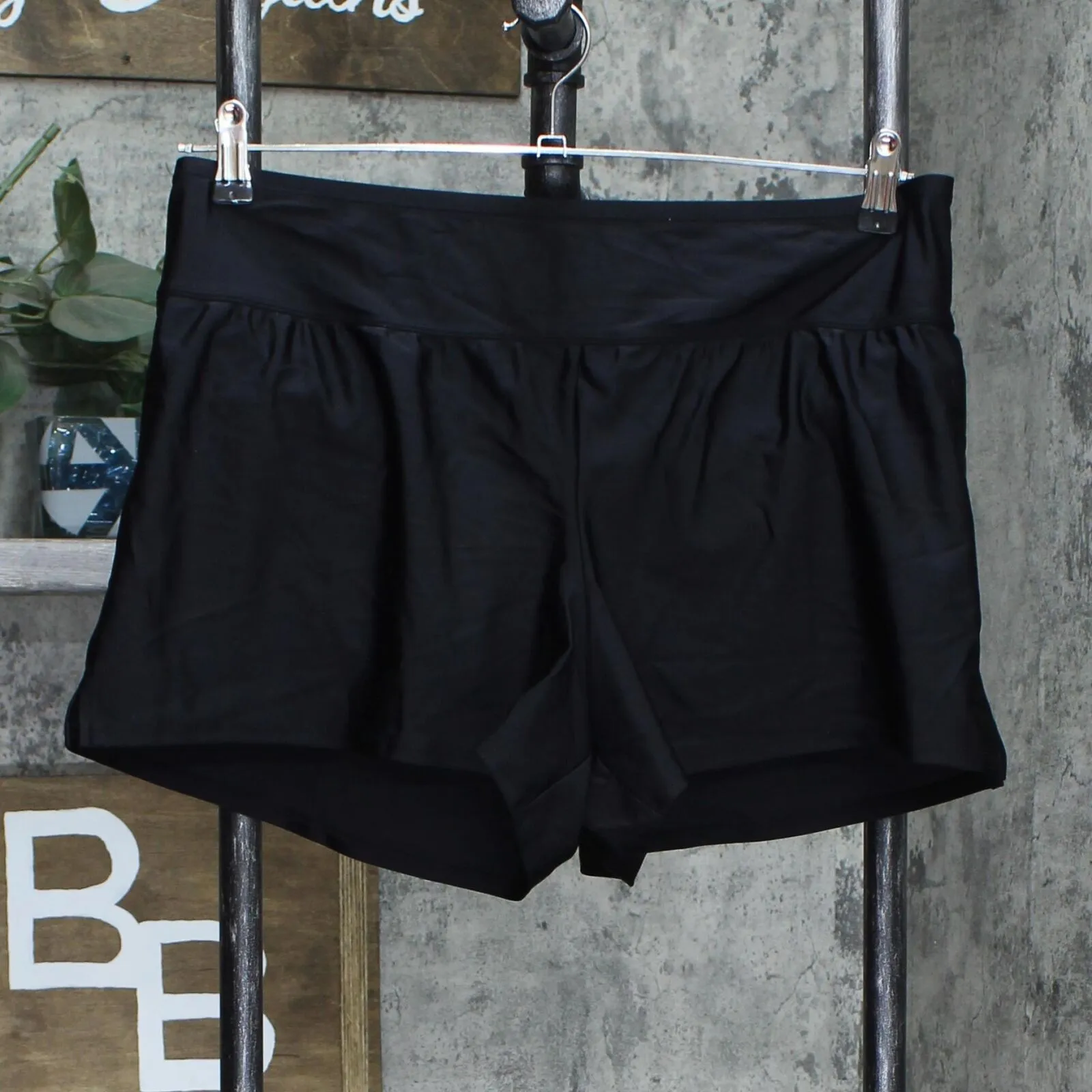 Kona Sol Women's Plus Size Swim Boyshorts Black X