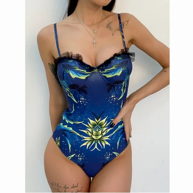 Lace Push Up Swimwear One Pieces