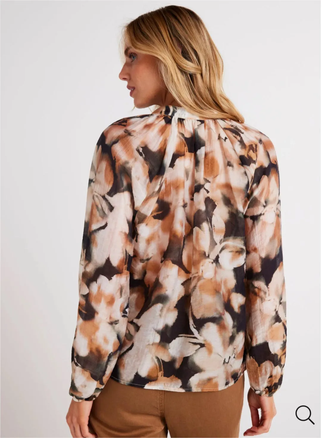 Long Sleeve Shirred Raglan Shirt - Harvest Floral Print