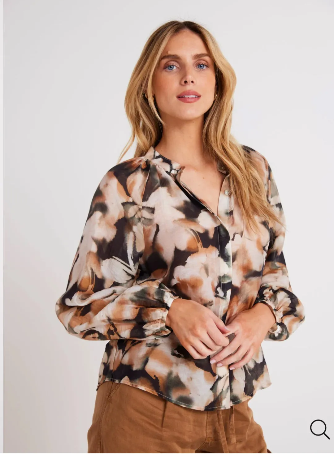 Long Sleeve Shirred Raglan Shirt - Harvest Floral Print