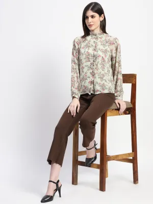 Madame Floral Print Frill Neck Mint Green Top