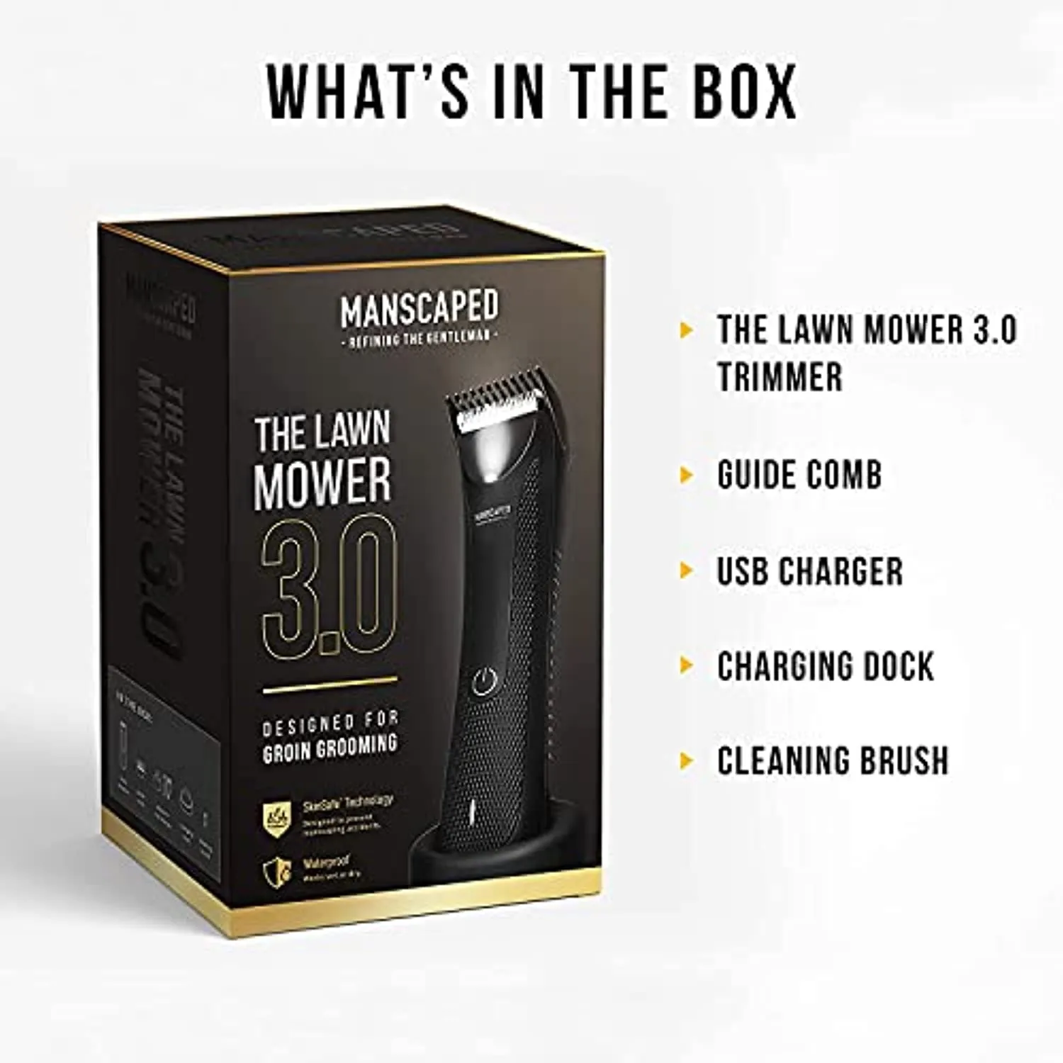 MANSCAPED™ Electric Groin Hair Trimmer, The Lawn Mower™ 3.0, Replaceable Ceramic Blade Heads, Waterproof Wet / Dry Clippers, Standing Recharge Dock, Ultimate Male Hygiene Razor