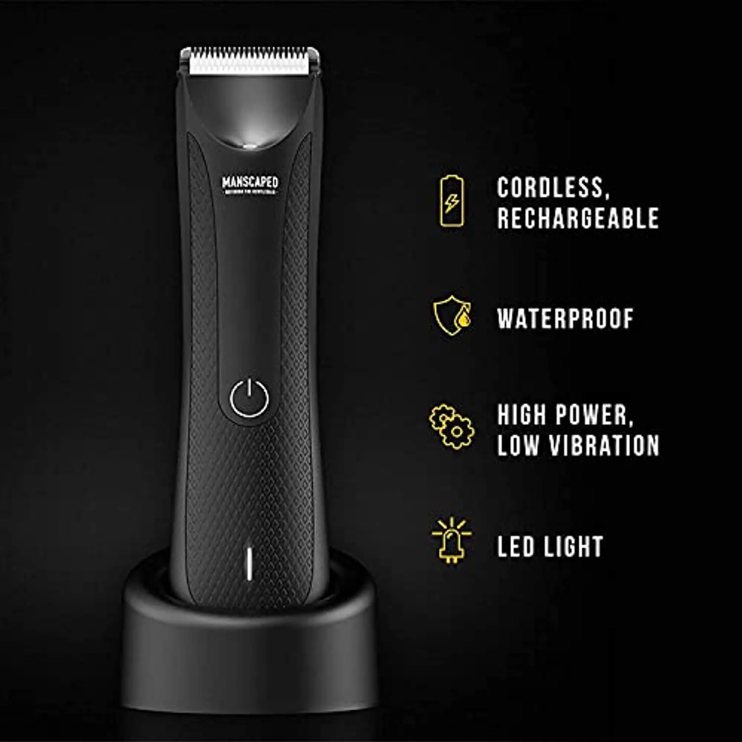 MANSCAPED™ Electric Groin Hair Trimmer, The Lawn Mower™ 3.0, Replaceable Ceramic Blade Heads, Waterproof Wet / Dry Clippers, Standing Recharge Dock, Ultimate Male Hygiene Razor