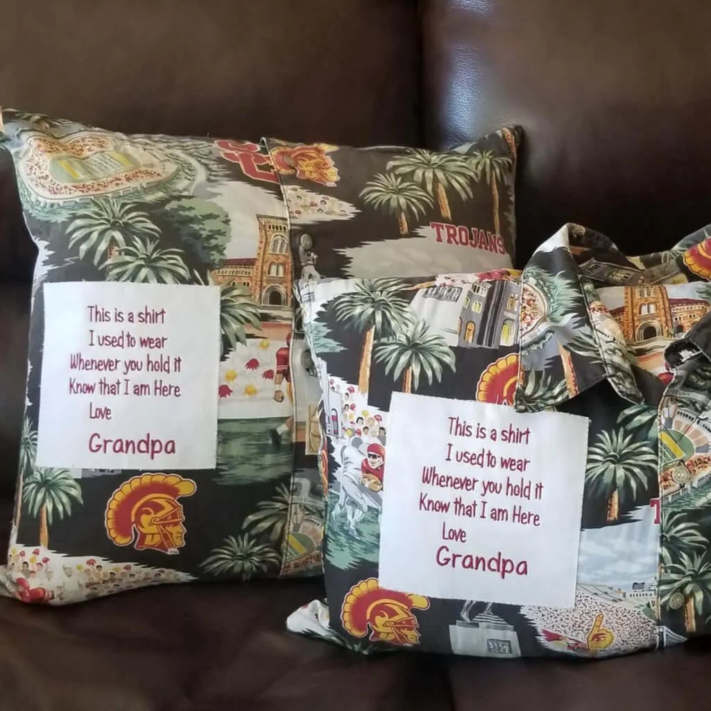 Memory Pillow made with your loved ones clothing items.