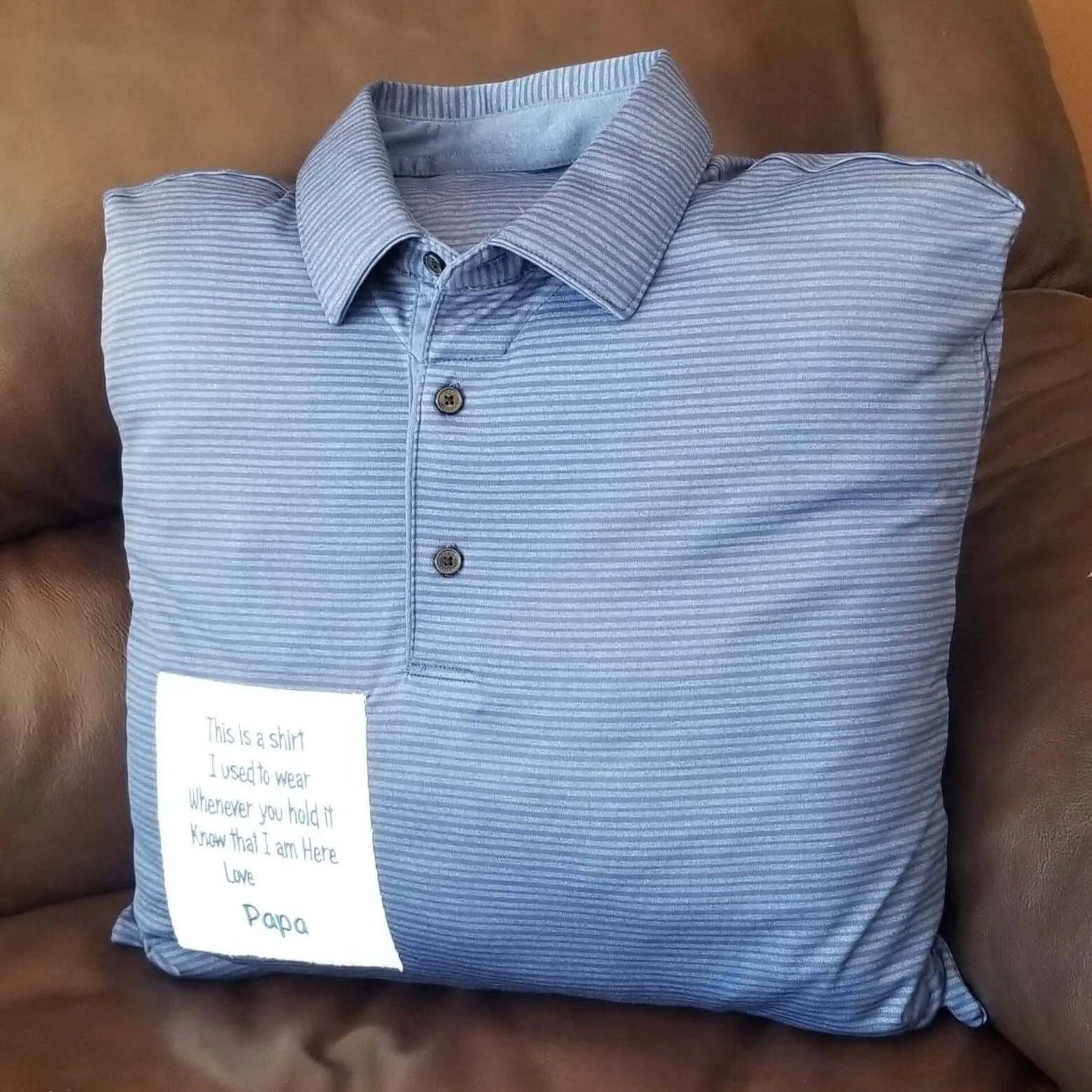 Memory Pillow made with your loved ones clothing items.