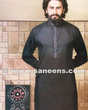Mens Black Afghan Clothes with Tape Embroidery