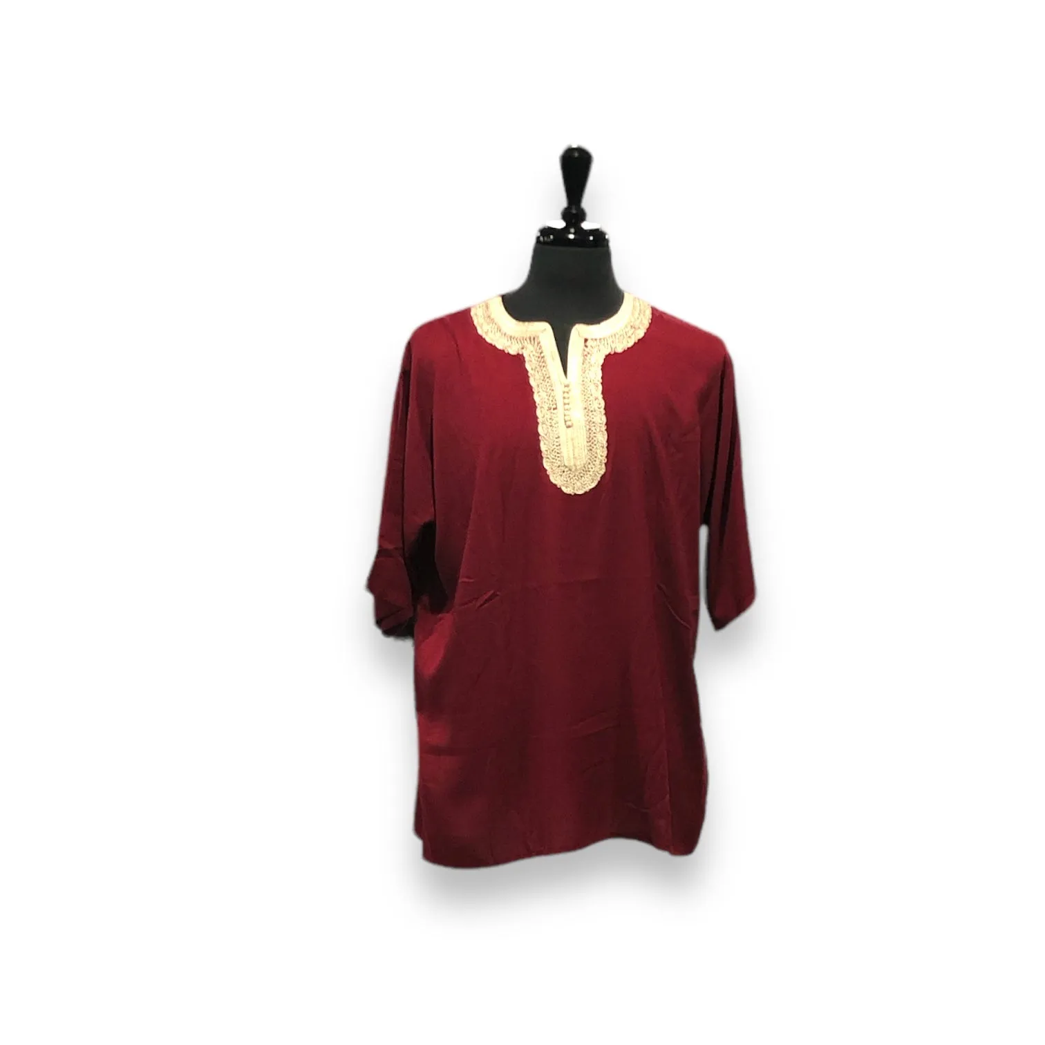 Men's Budget Friendly Short Sleeved Cotton Caftan T-Shirt with Embroidery