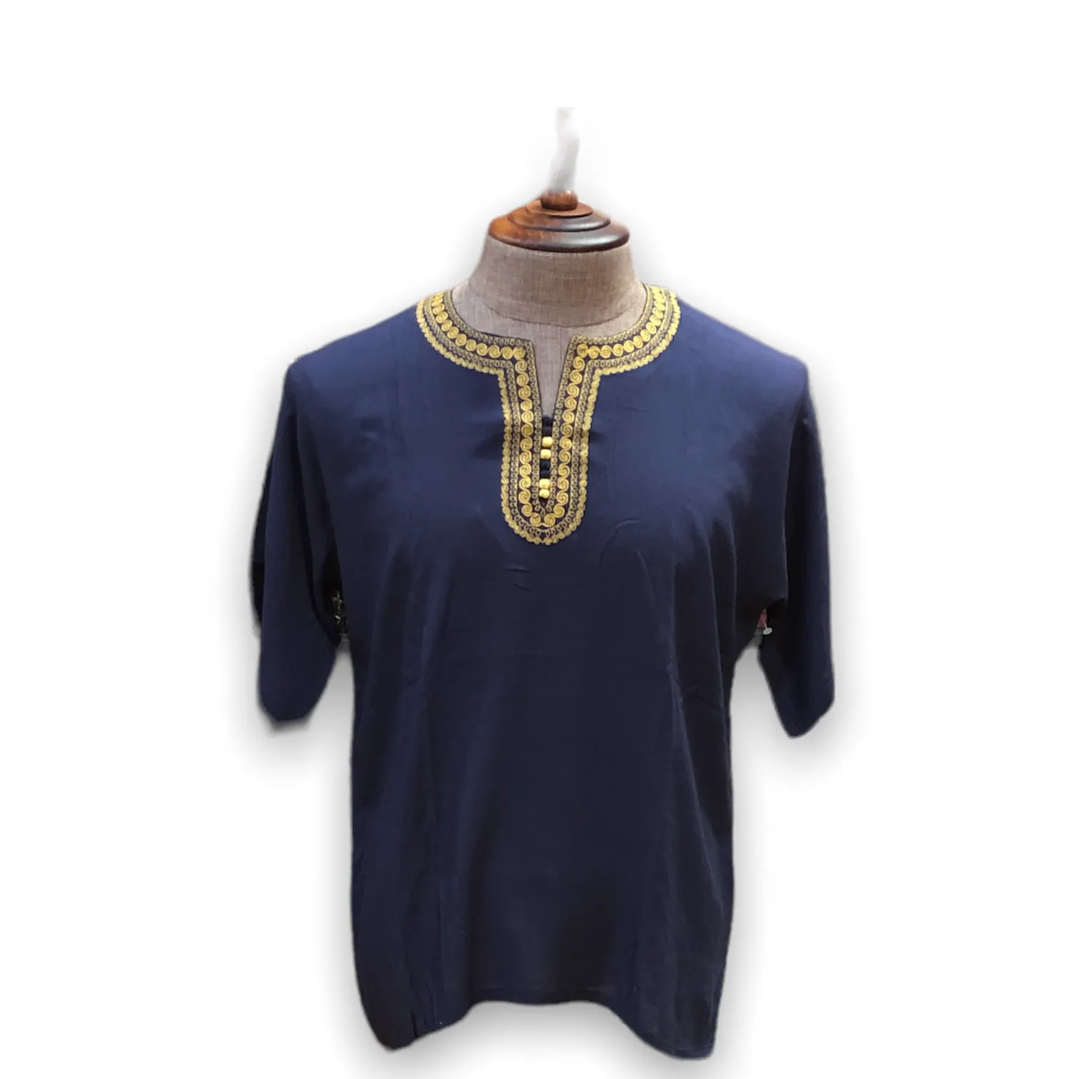 Men's Budget Friendly Short Sleeved Cotton Caftan T-Shirt with Embroidery