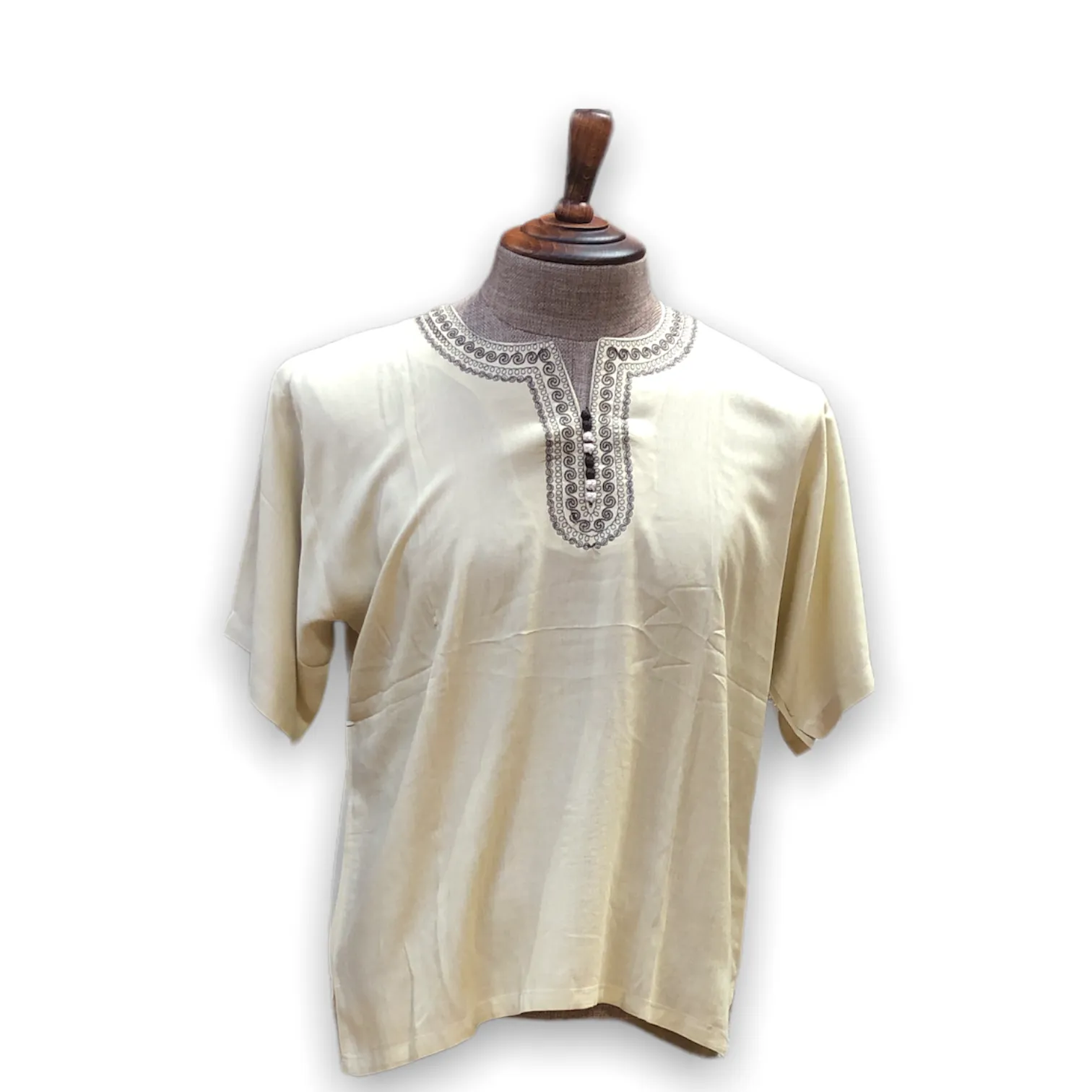 Men's Budget Friendly Short Sleeved Cotton Caftan T-Shirt with Embroidery