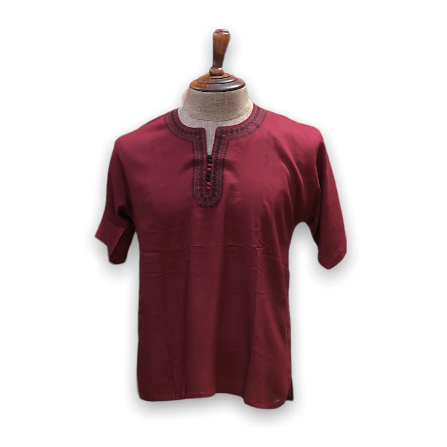 Men's Budget Friendly Short Sleeved Cotton Caftan T-Shirt with Embroidery