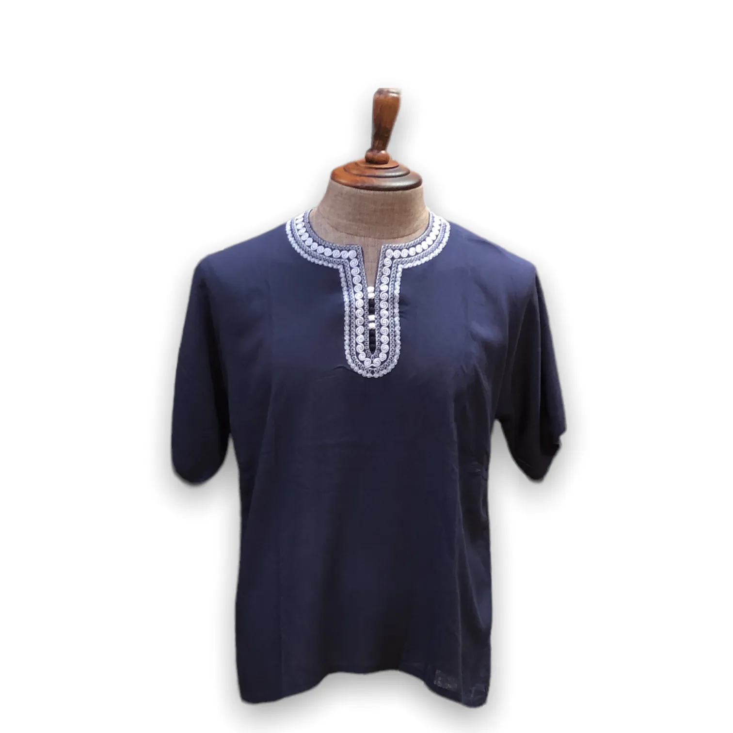 Men's Budget Friendly Short Sleeved Cotton Caftan T-Shirt with Embroidery