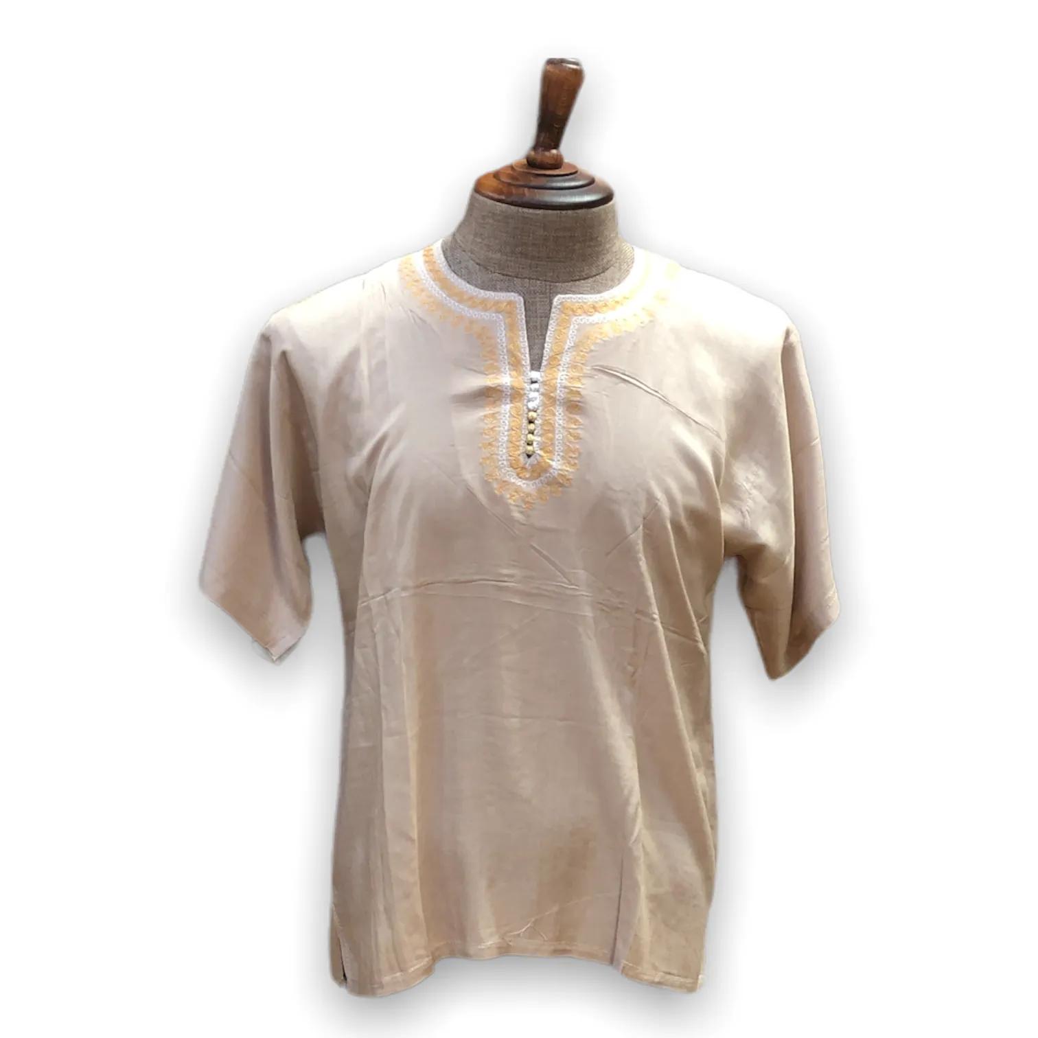 Men's Budget Friendly Short Sleeved Cotton Caftan T-Shirt with Embroidery