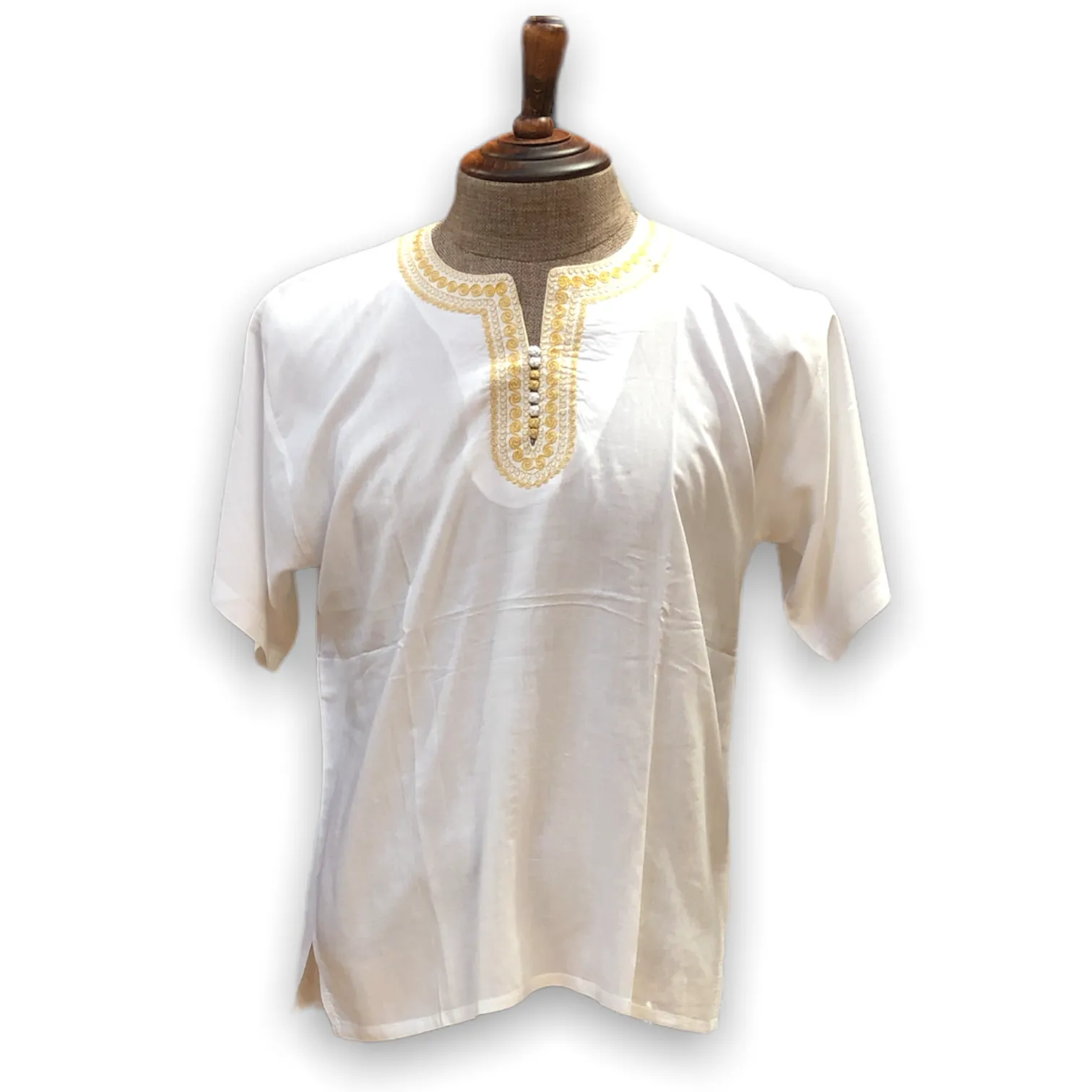 Men's Budget Friendly Short Sleeved Cotton Caftan T-Shirt with Embroidery