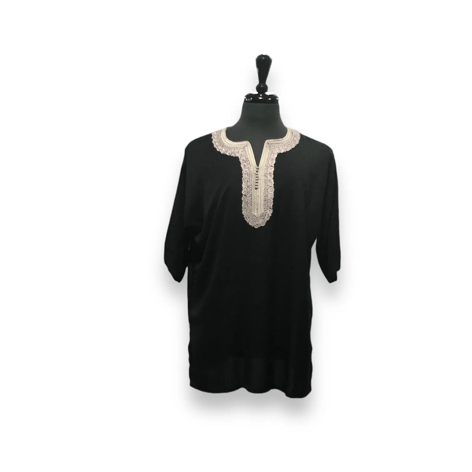 Men's Budget Friendly Short Sleeved Cotton Caftan T-Shirt with Embroidery