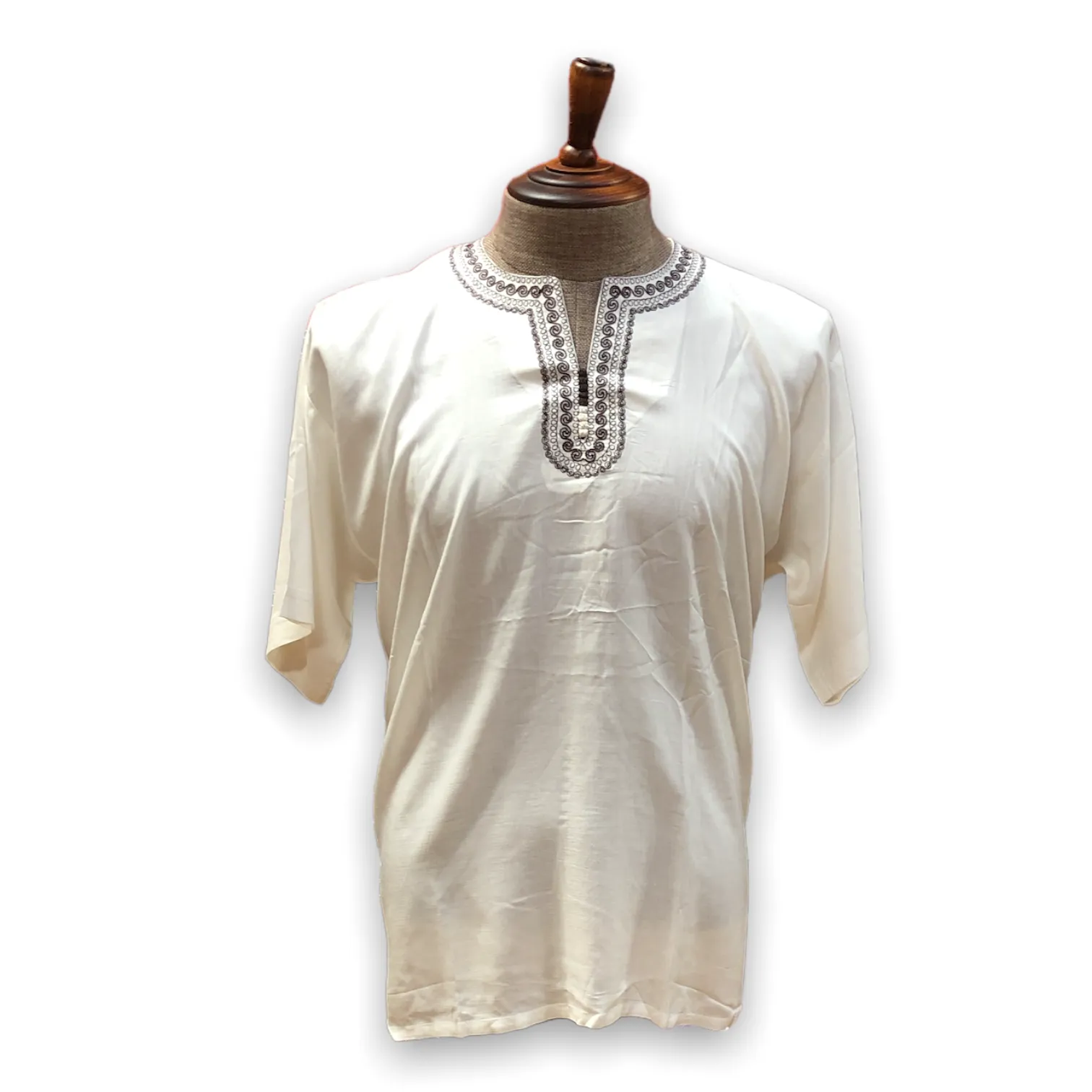 Men's Budget Friendly Short Sleeved Cotton Caftan T-Shirt with Embroidery