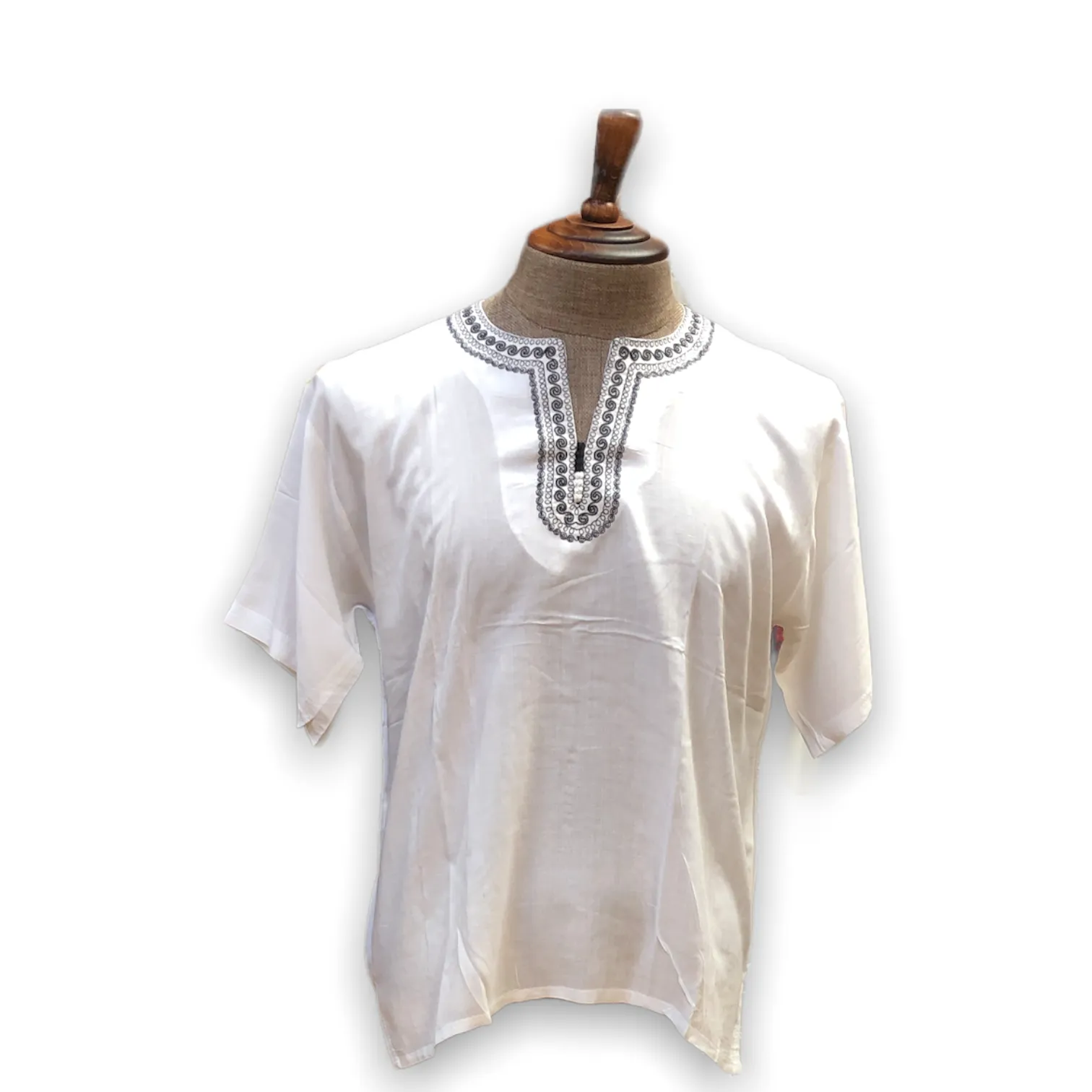 Men's Budget Friendly Short Sleeved Cotton Caftan T-Shirt with Embroidery