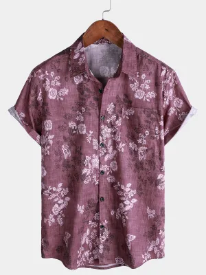 Men's Floral Print Hawaiian Button Holiday Short Sleeve Shirt