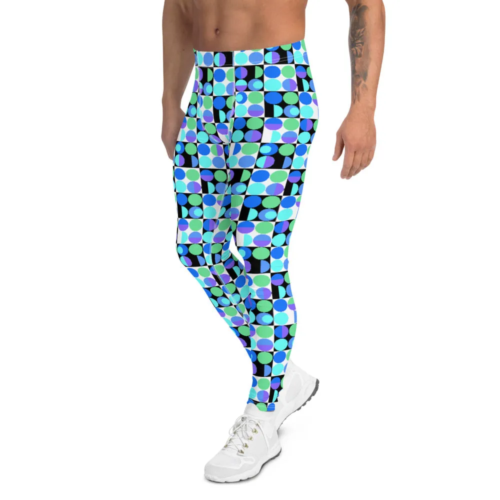Mens Leggings, Blue Memphis Bauhaus
