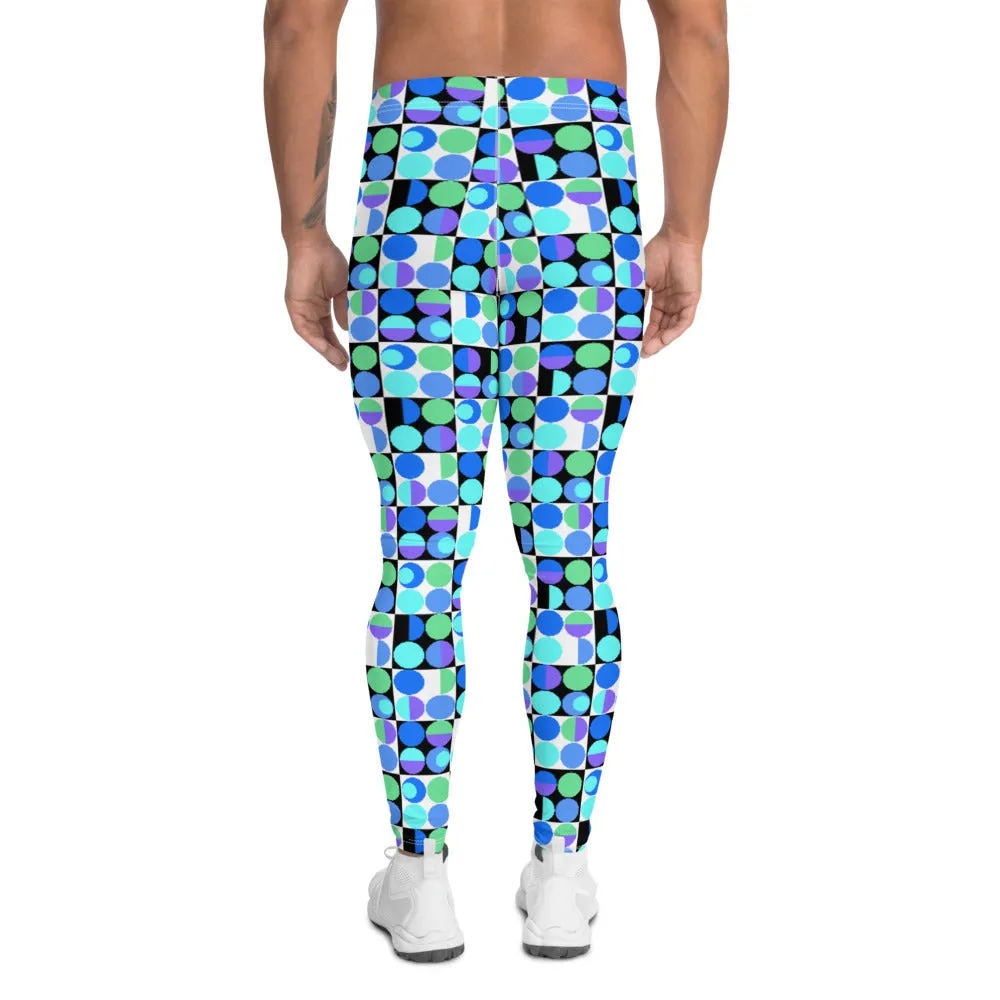 Mens Leggings, Blue Memphis Bauhaus