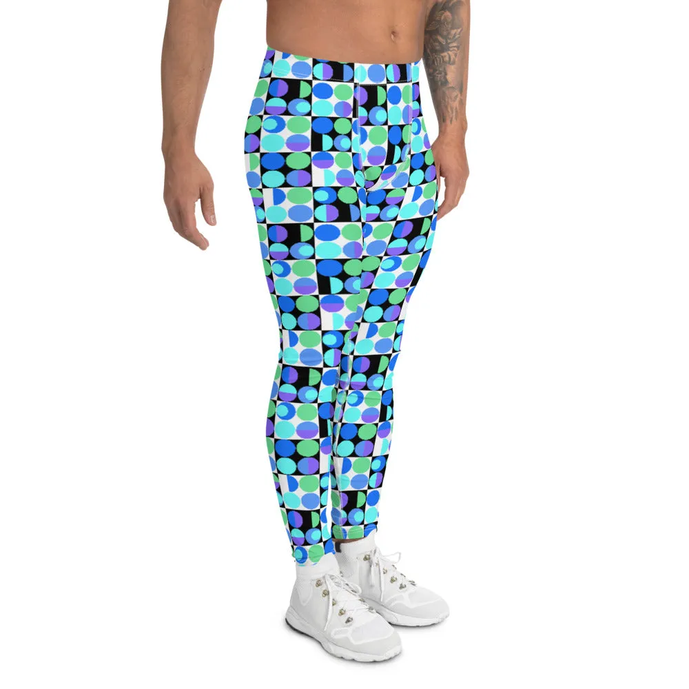 Mens Leggings, Blue Memphis Bauhaus