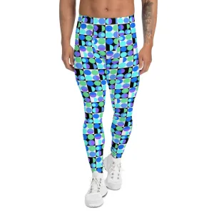 Mens Leggings, Blue Memphis Bauhaus