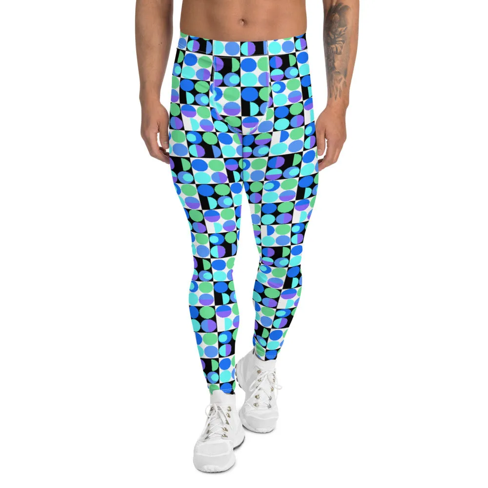 Mens Leggings, Blue Memphis Bauhaus
