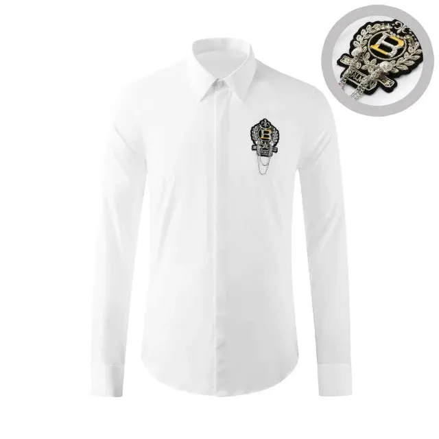 Men's Luxury  Slim Fit Handmade Badge Long Sleeve Shirt