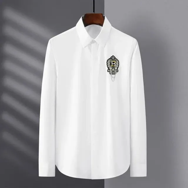 Men's Luxury  Slim Fit Handmade Badge Long Sleeve Shirt