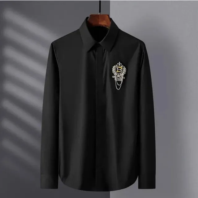Men's Luxury  Slim Fit Handmade Badge Long Sleeve Shirt