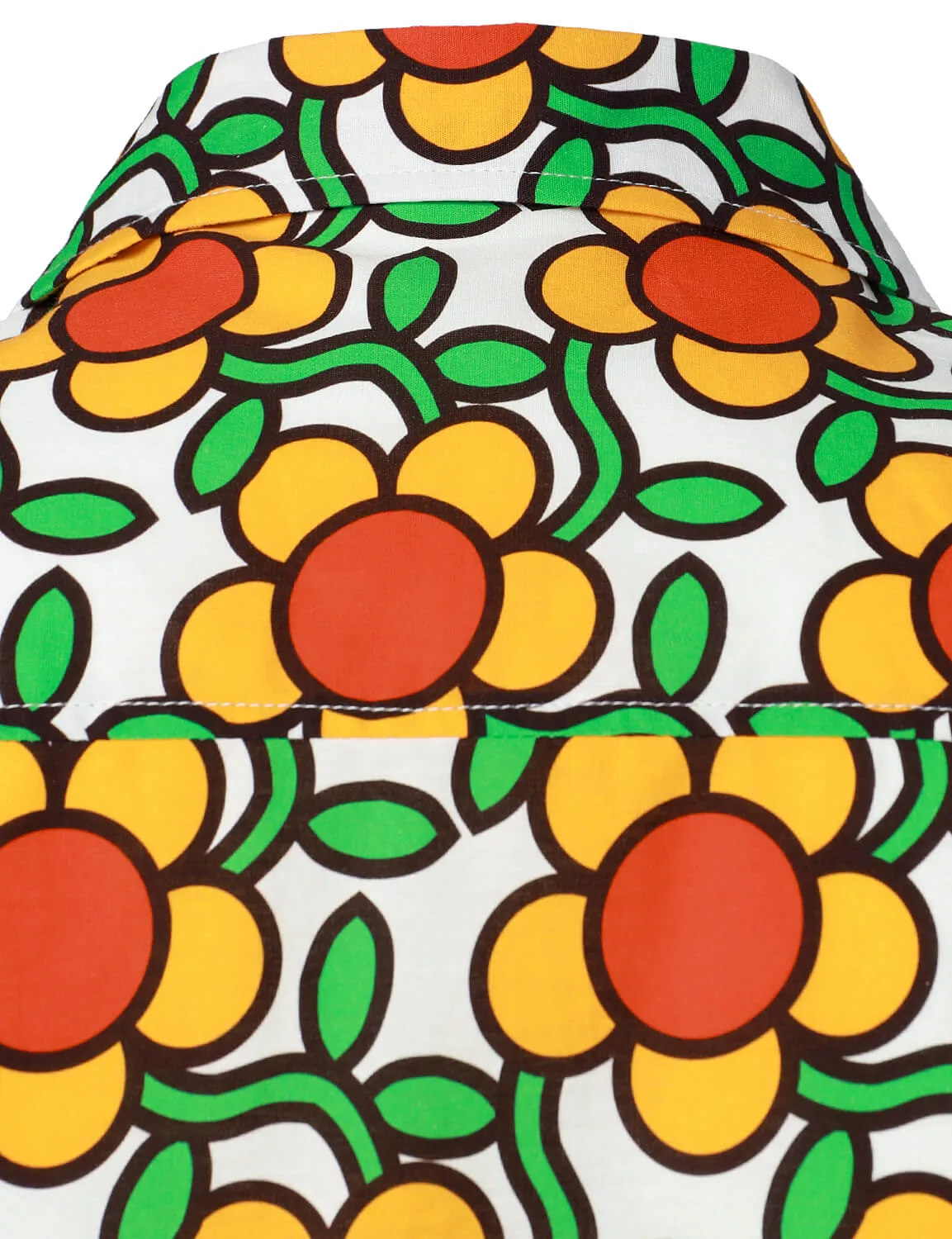 Men's Retro 70s Floral Print Cotton Button Long Sleeve Shirt