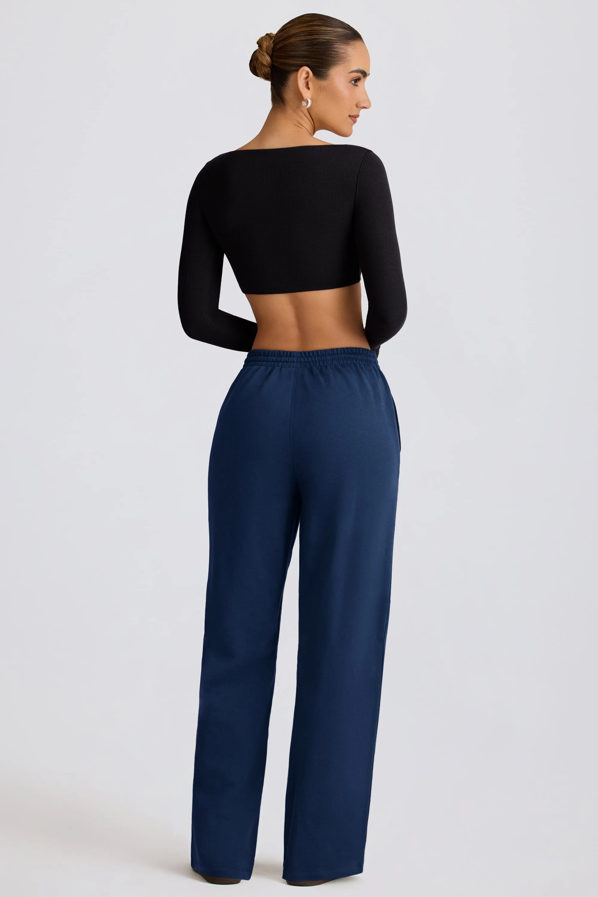Mid-Rise Wide-Leg Joggers in Dark Navy