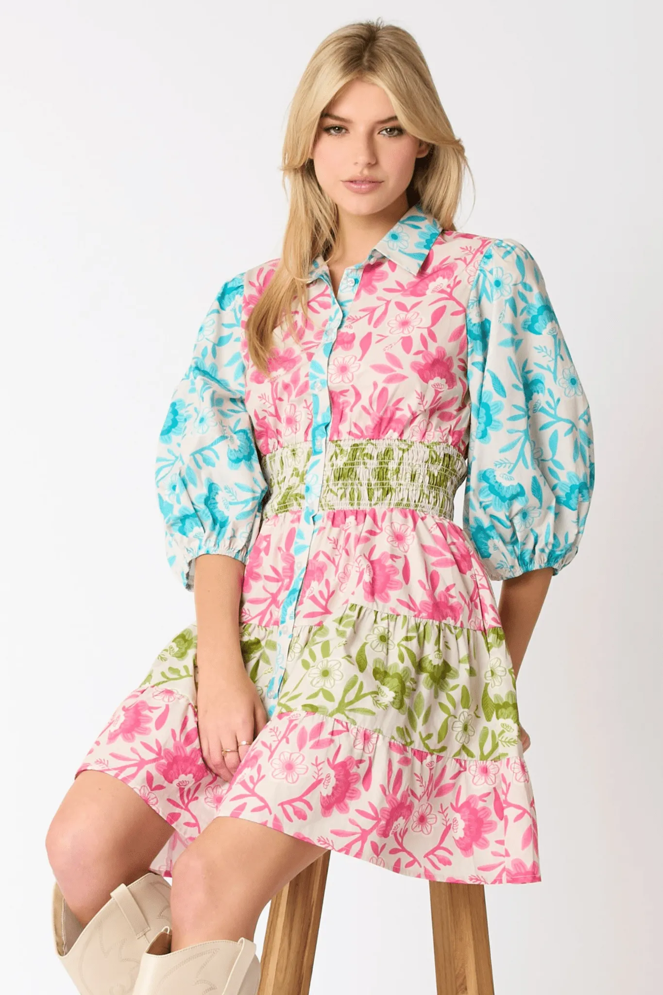 Mixed Floral Print Dress