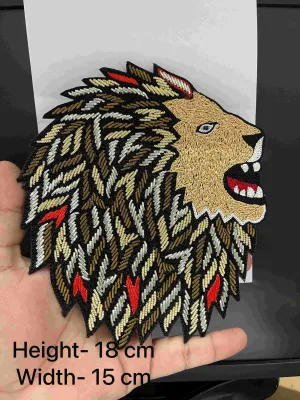 Multicoloured Lion Face Zardosi Work Patch – Bold Embroidered Applique for Jackets, Ethnic Wear & Crafts