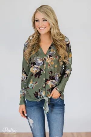 My Wish to You Floral Thermal Top- Dark Sage