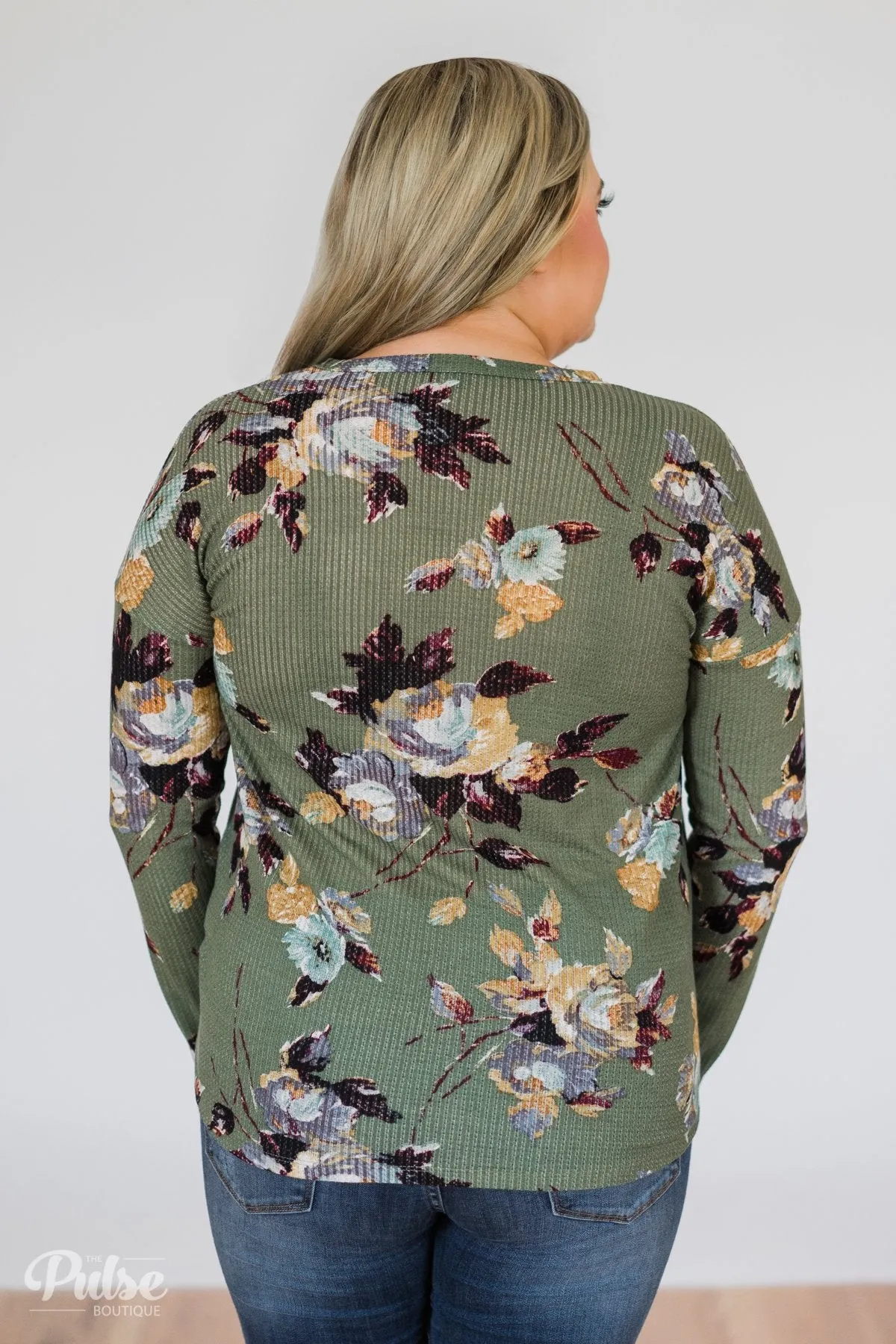 My Wish to You Floral Thermal Top- Dark Sage