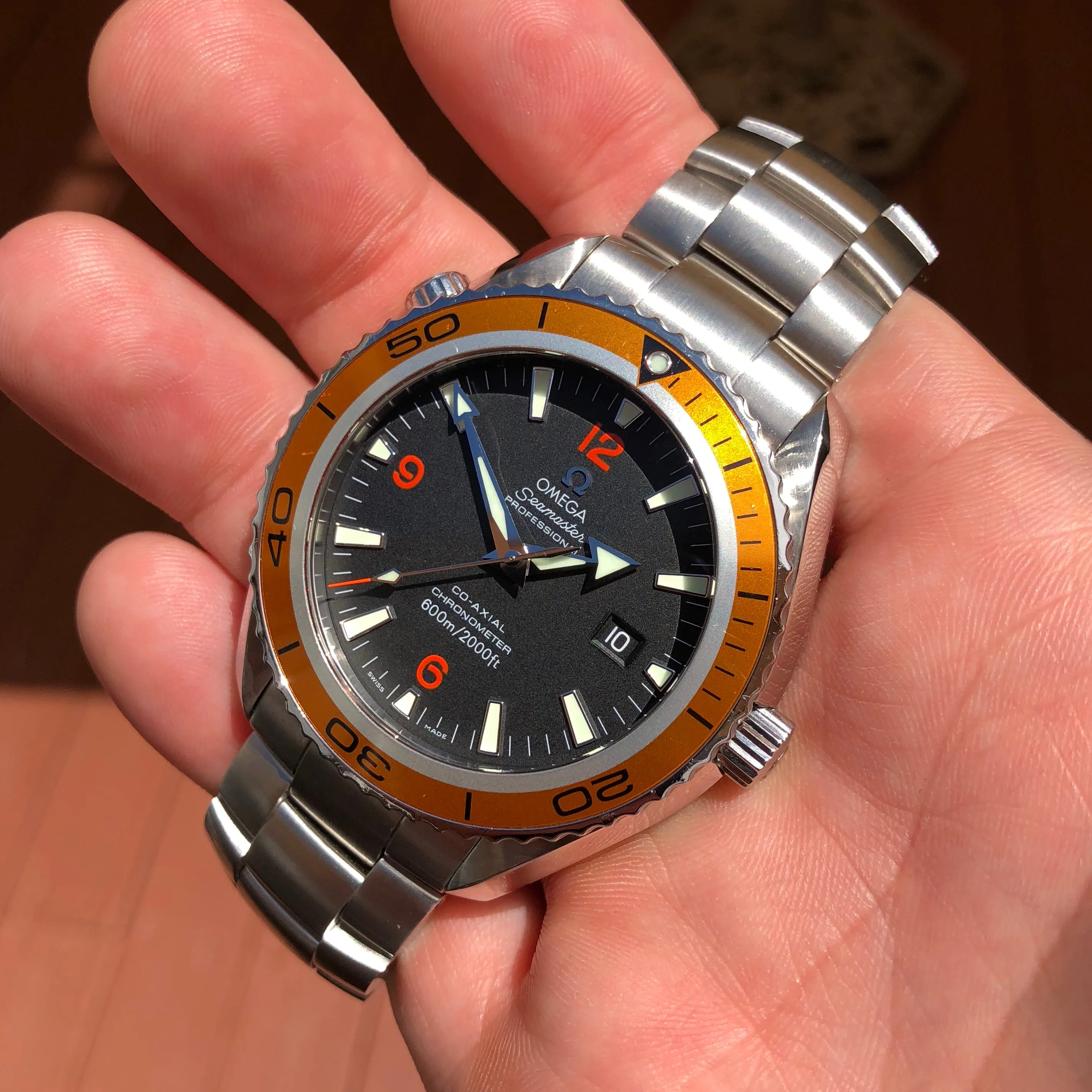 Omega Seamaster 2208.50 Orange Bezel 45.5mm Co-Axial Steel Wristwatch Box & Papers