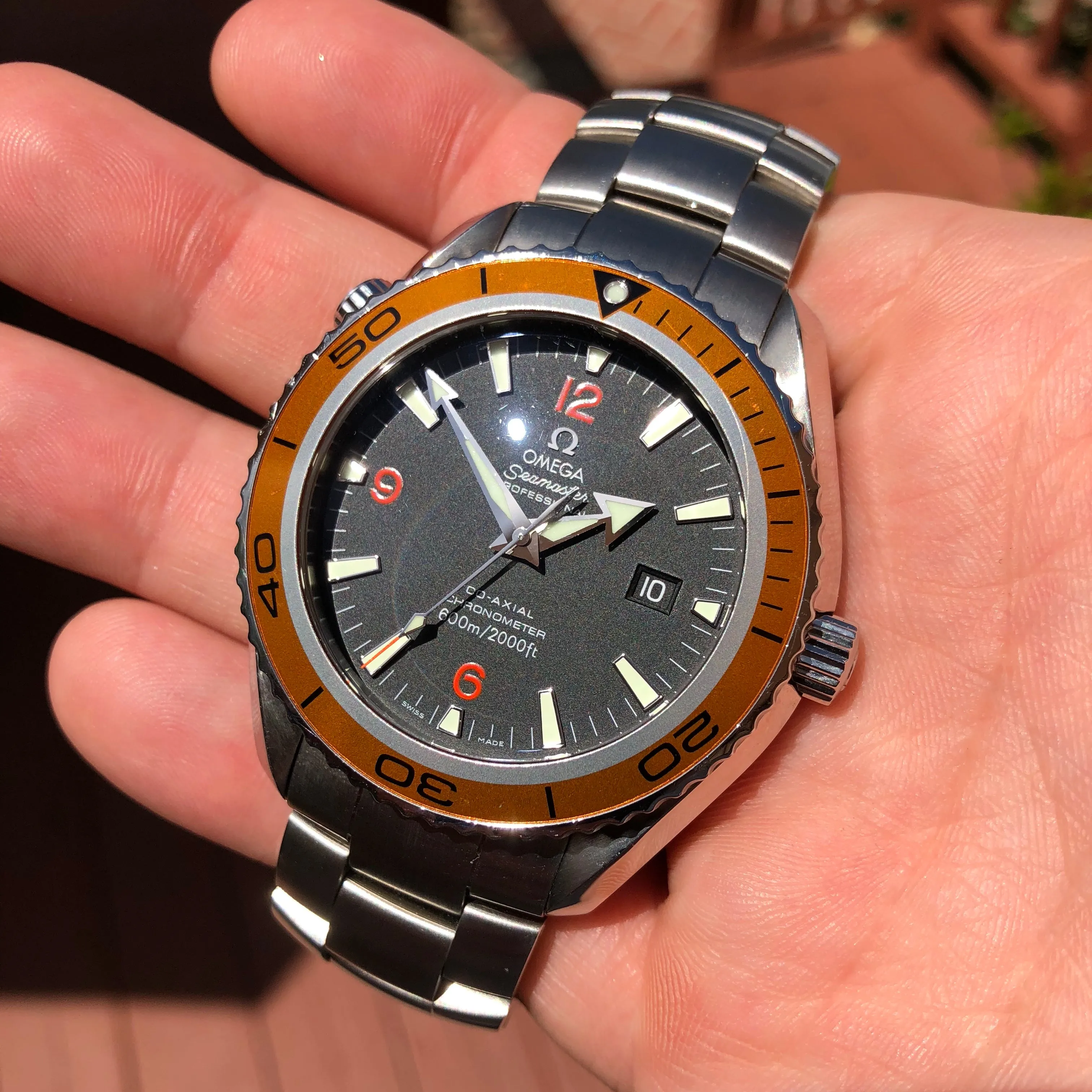 Omega Seamaster 2208.50 Orange Bezel 45.5mm Co-Axial Steel Wristwatch Box & Papers
