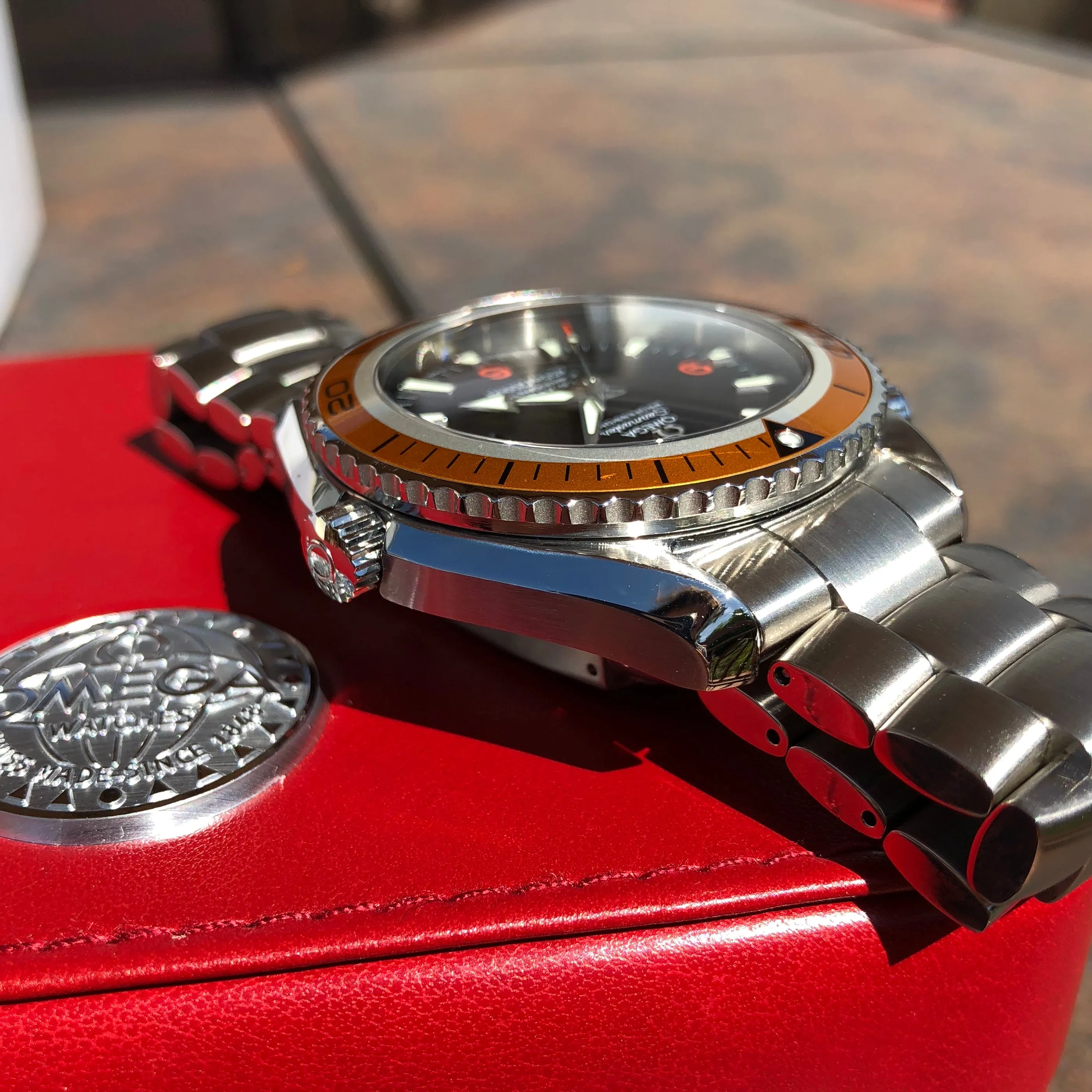 Omega Seamaster 2208.50 Orange Bezel 45.5mm Co-Axial Steel Wristwatch Box & Papers
