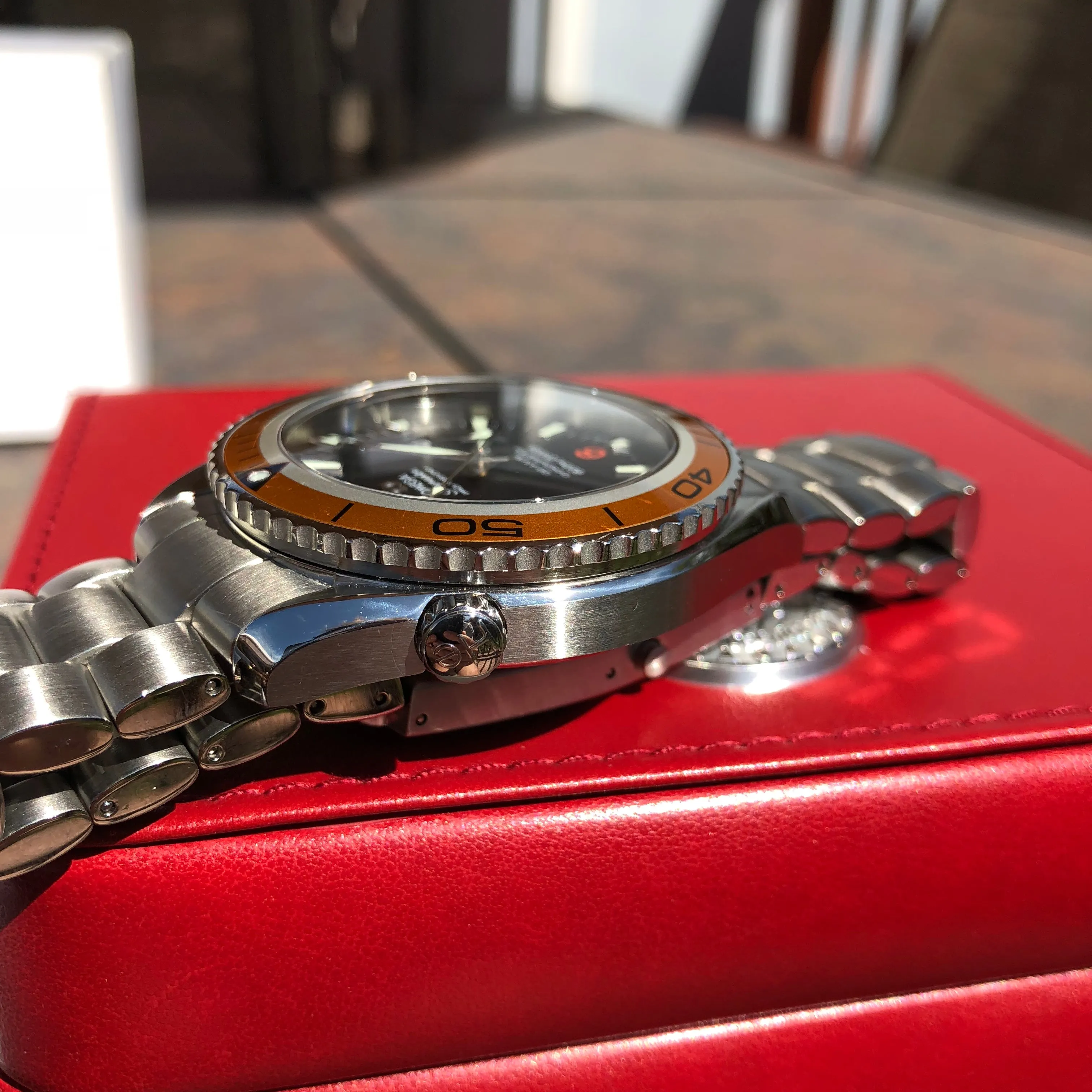 Omega Seamaster 2208.50 Orange Bezel 45.5mm Co-Axial Steel Wristwatch Box & Papers