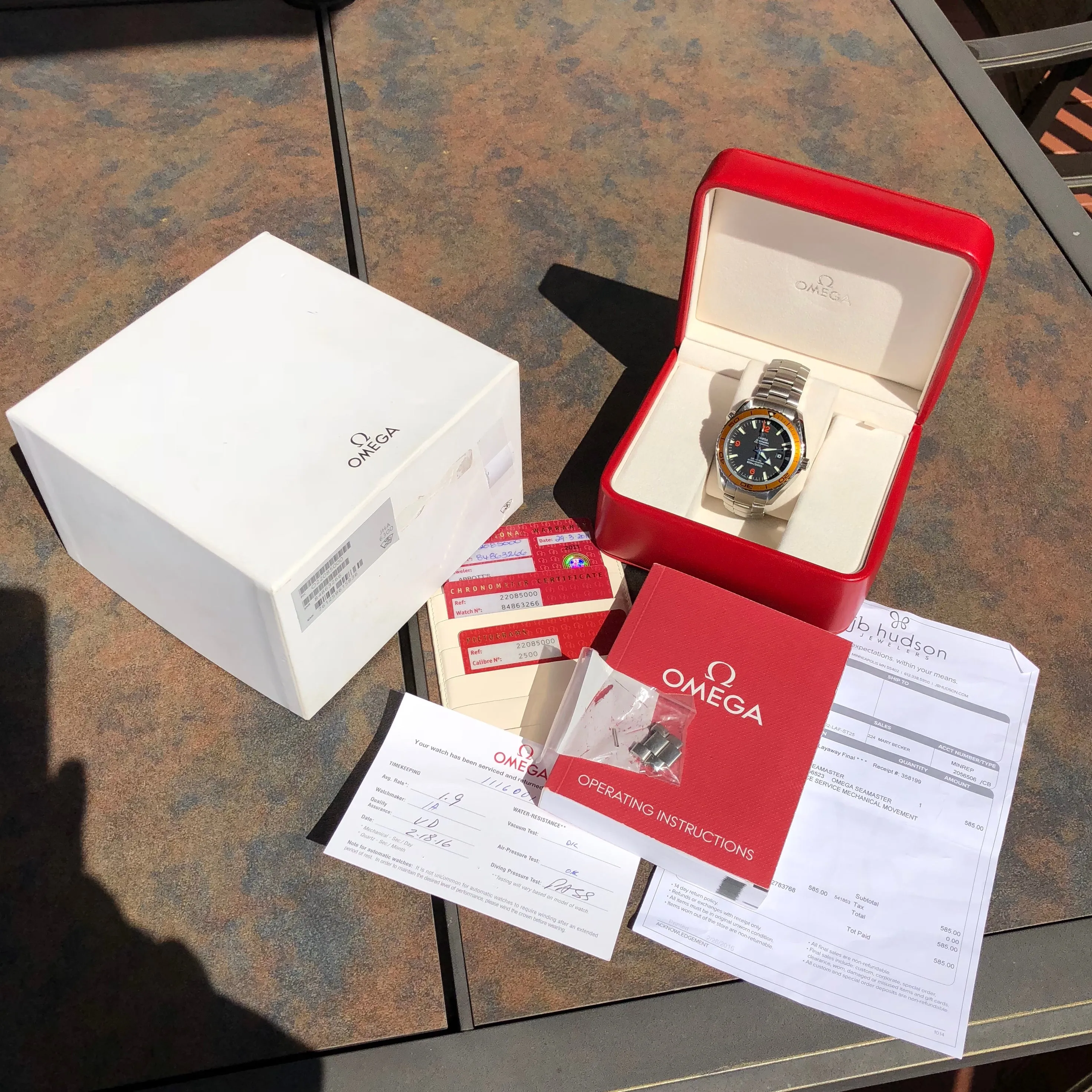 Omega Seamaster 2208.50 Orange Bezel 45.5mm Co-Axial Steel Wristwatch Box & Papers