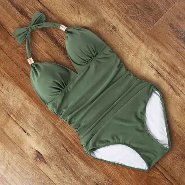 One Piece Swimsuit Women Push Up New Solid Bating Suit Summer