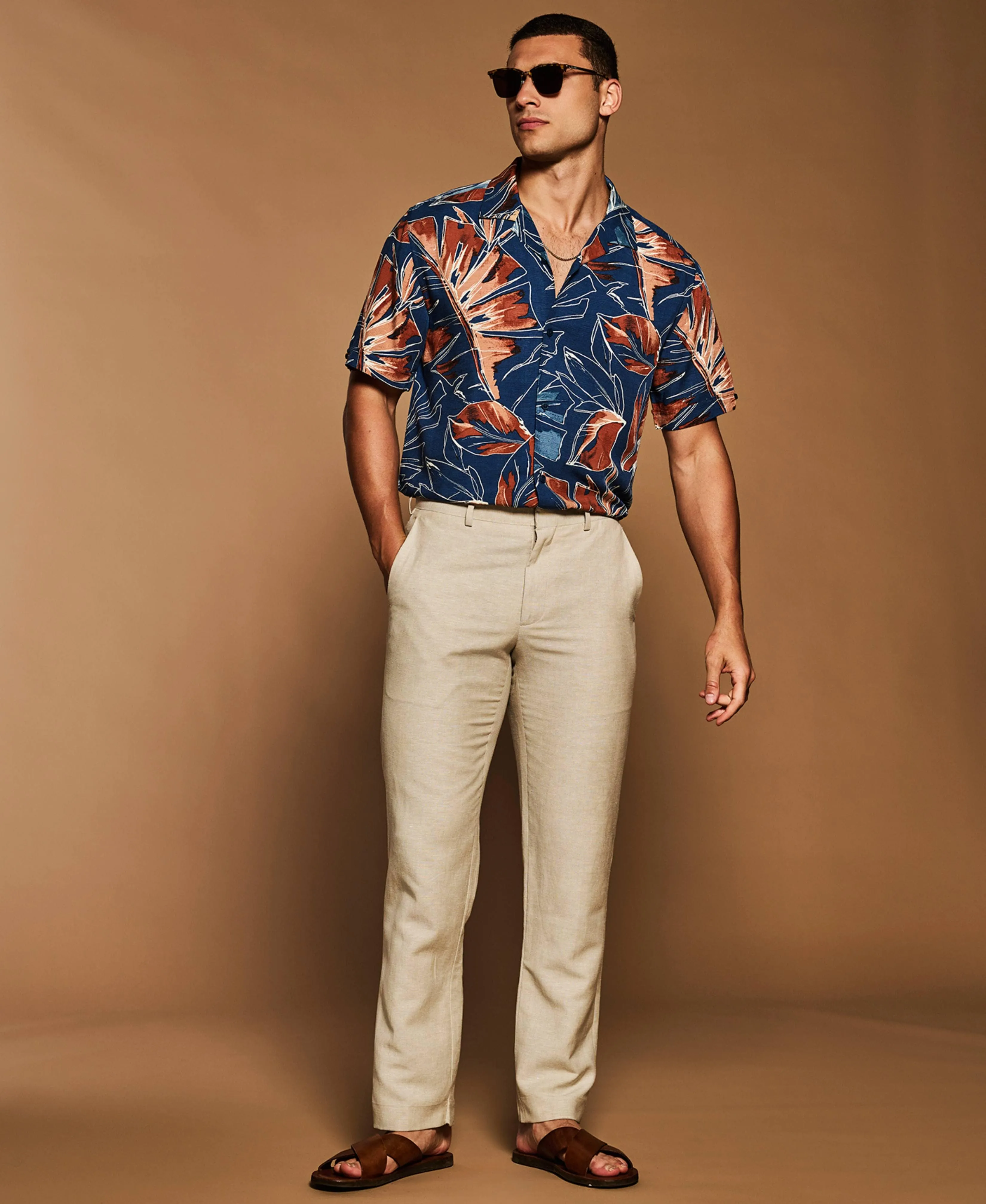 Oversized Tropical Sketch Print Shirt