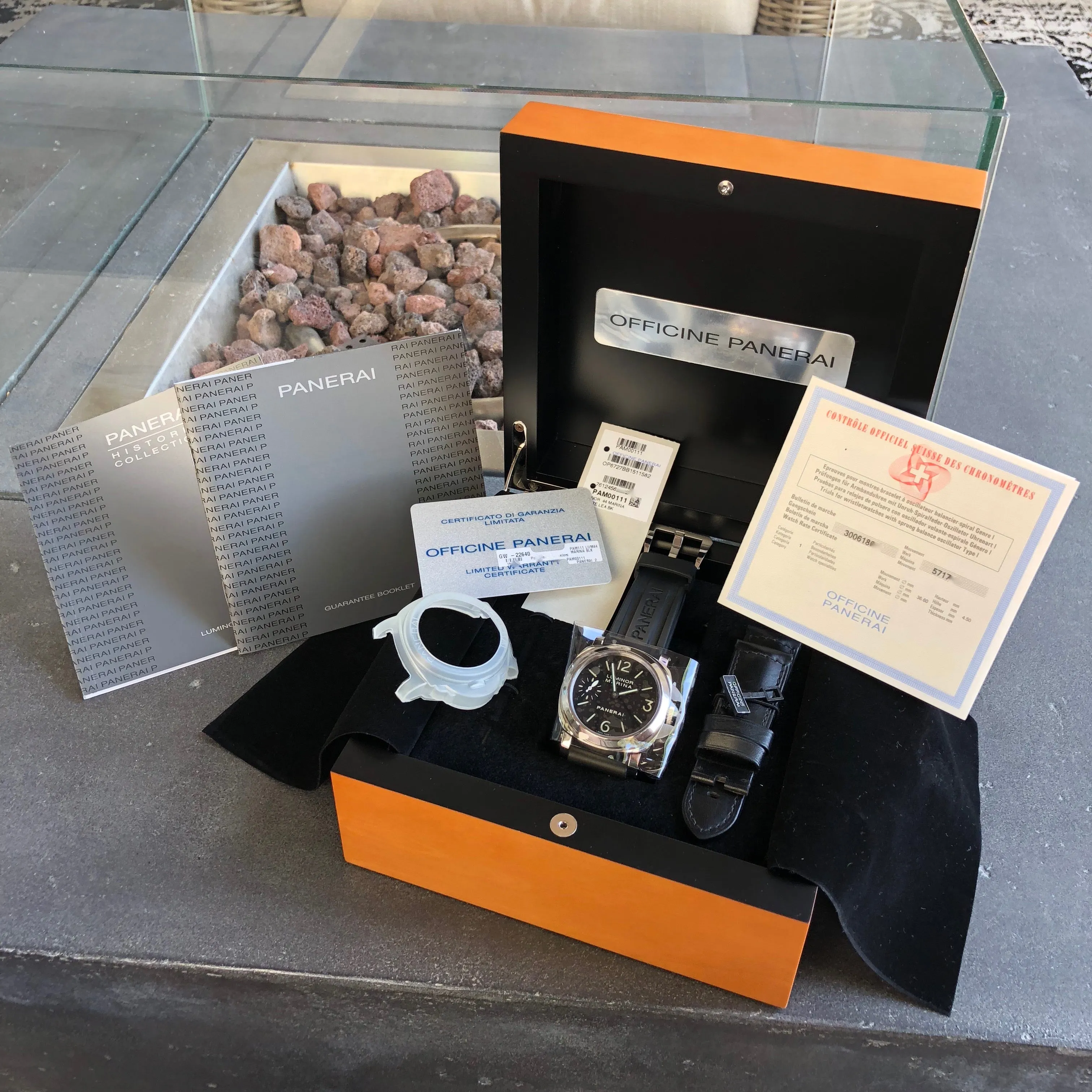 Panerai Luminor Marina PAM 111 Sandwich Dial Black 44mm Manual Wind Box Papers Circa 2012