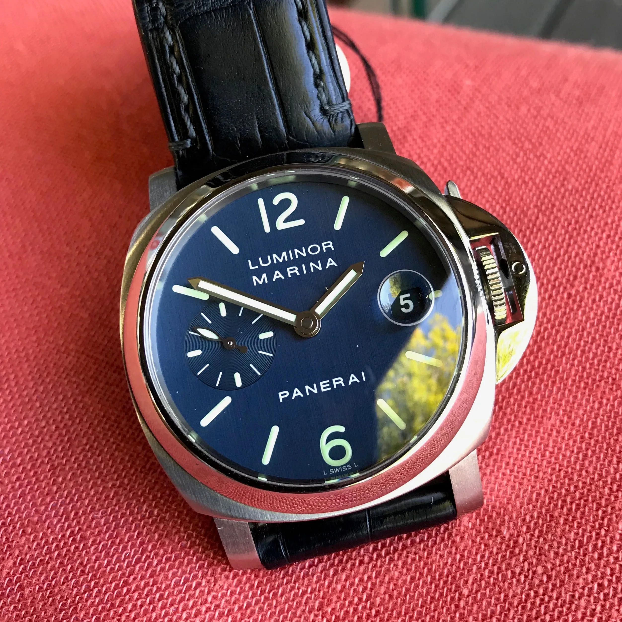 Panerai Luminor Marina PAM 70 Automatic Stainless Steel Blue Wristwatch Box Papers