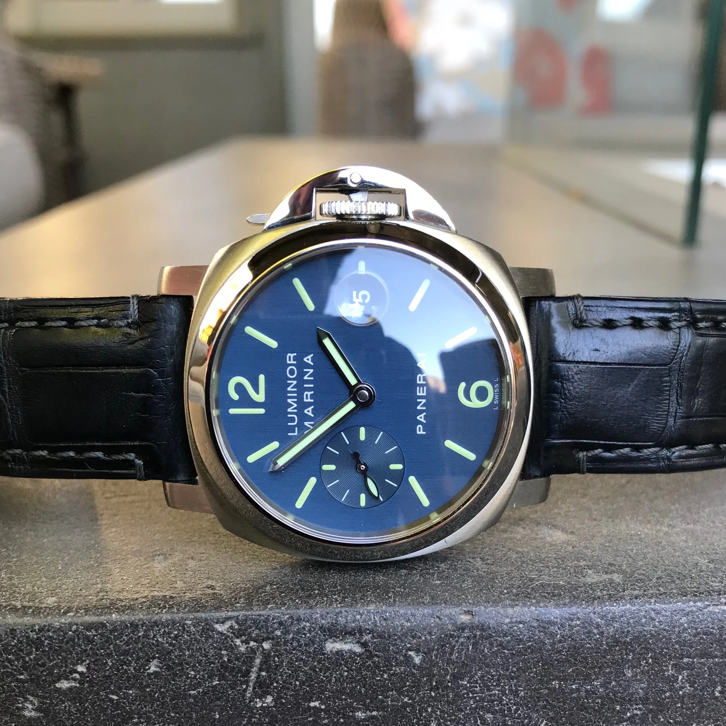 Panerai Luminor Marina PAM 70 Automatic Stainless Steel Blue Wristwatch Box Papers