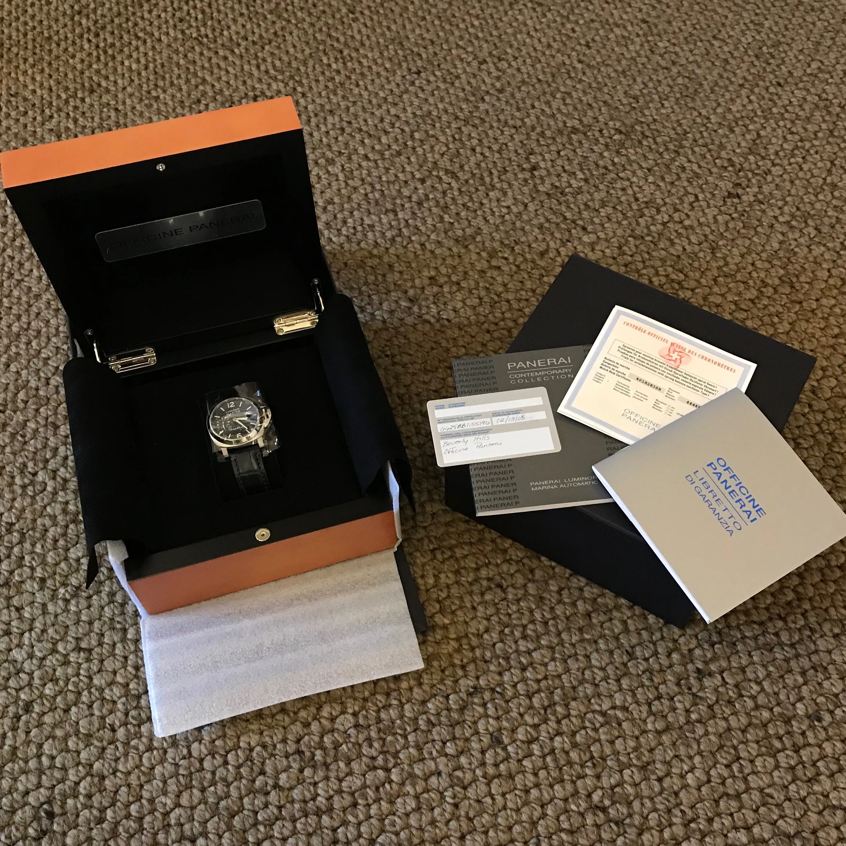 Panerai Luminor Marina PAM 70 Automatic Stainless Steel Blue Wristwatch Box Papers