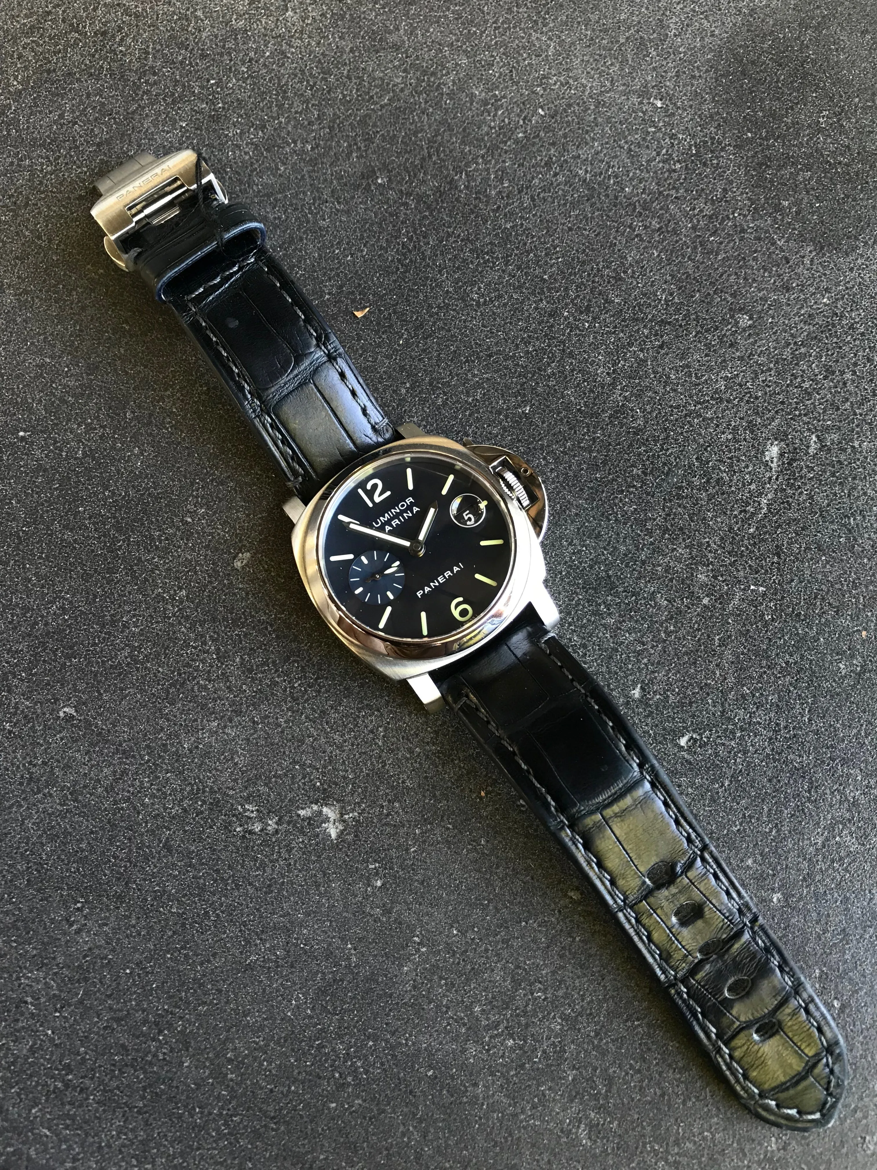 Panerai Luminor Marina PAM 70 Automatic Stainless Steel Blue Wristwatch Box Papers