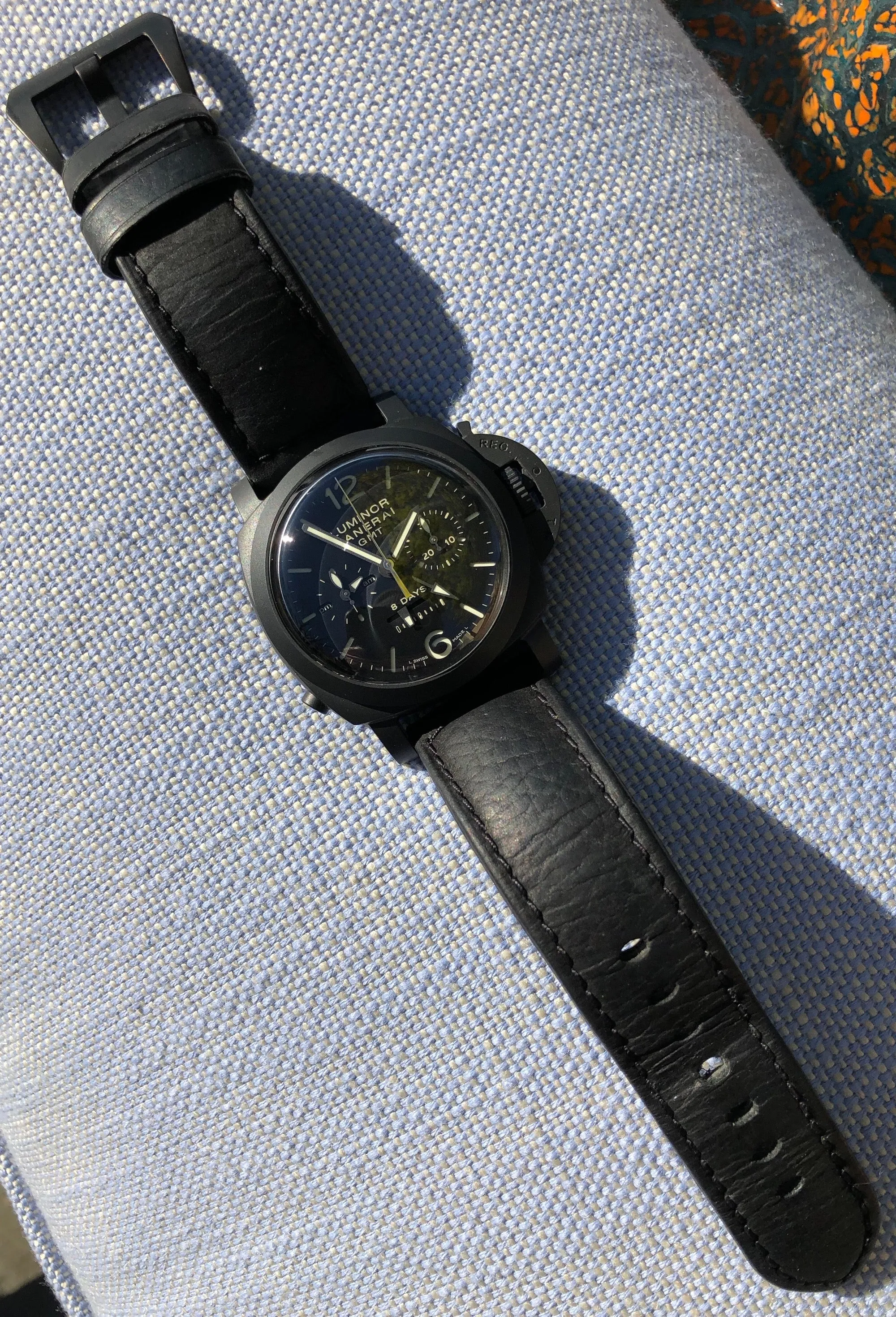 Panerai Luminor PAM 317 Monopulsante 1950 8 Days Chronograph GMT Wristwatch Box Papers