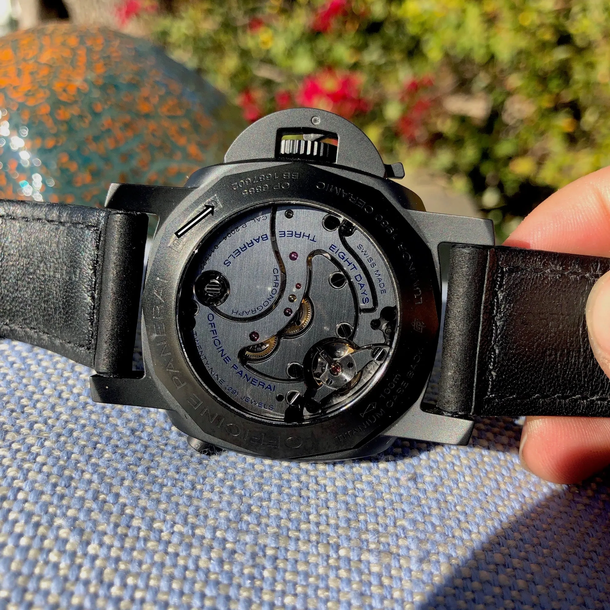 Panerai Luminor PAM 317 Monopulsante 1950 8 Days Chronograph GMT Wristwatch Box Papers